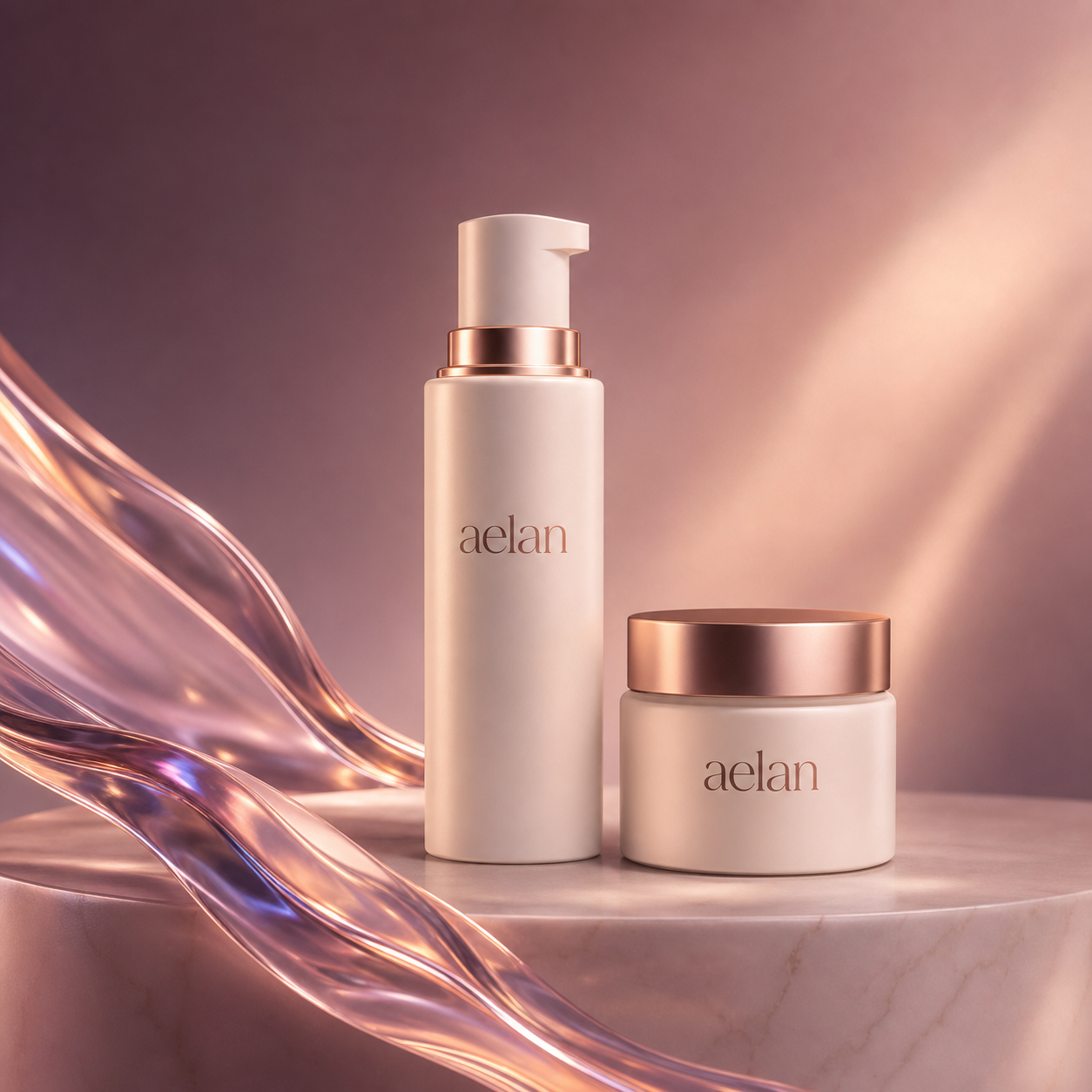 Aelan skincare pump bottle and cream jar