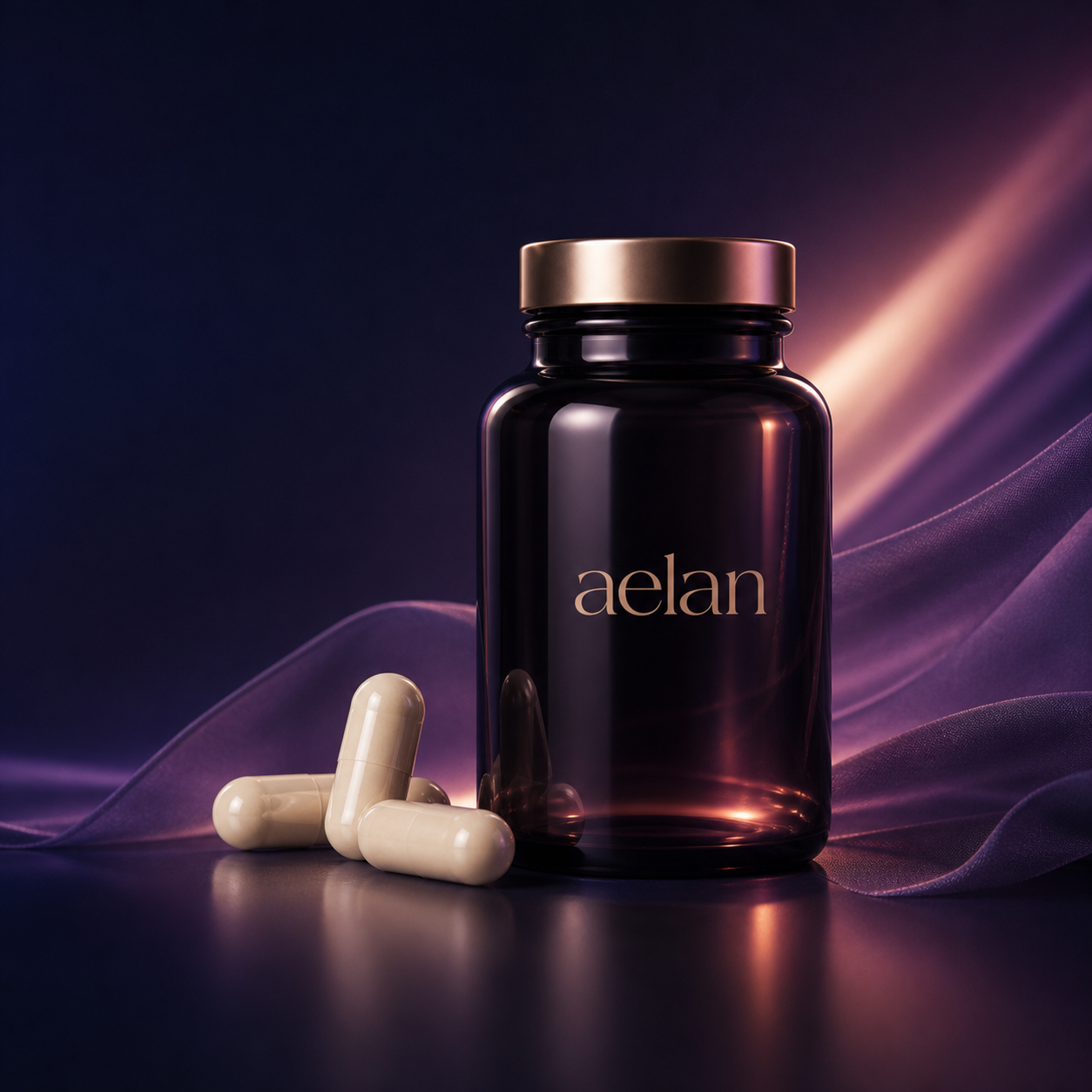Aelan supplements bottle and capsules